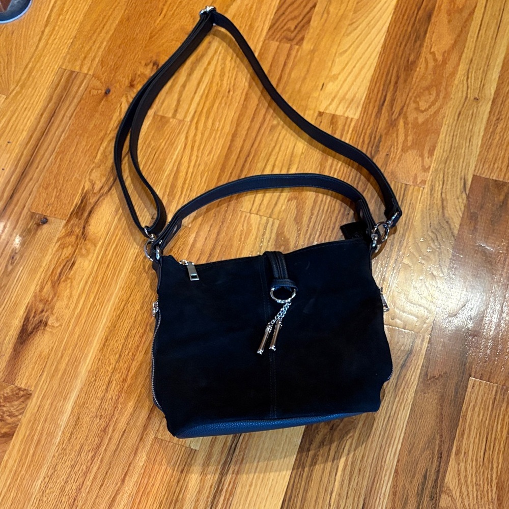 Elegant Black Suede Shoulder Bag